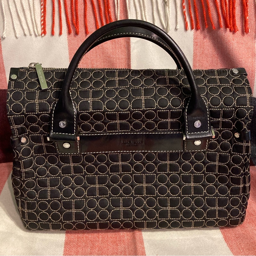 Kate Spade Black Logo Quilted Handbag with Pink Interior